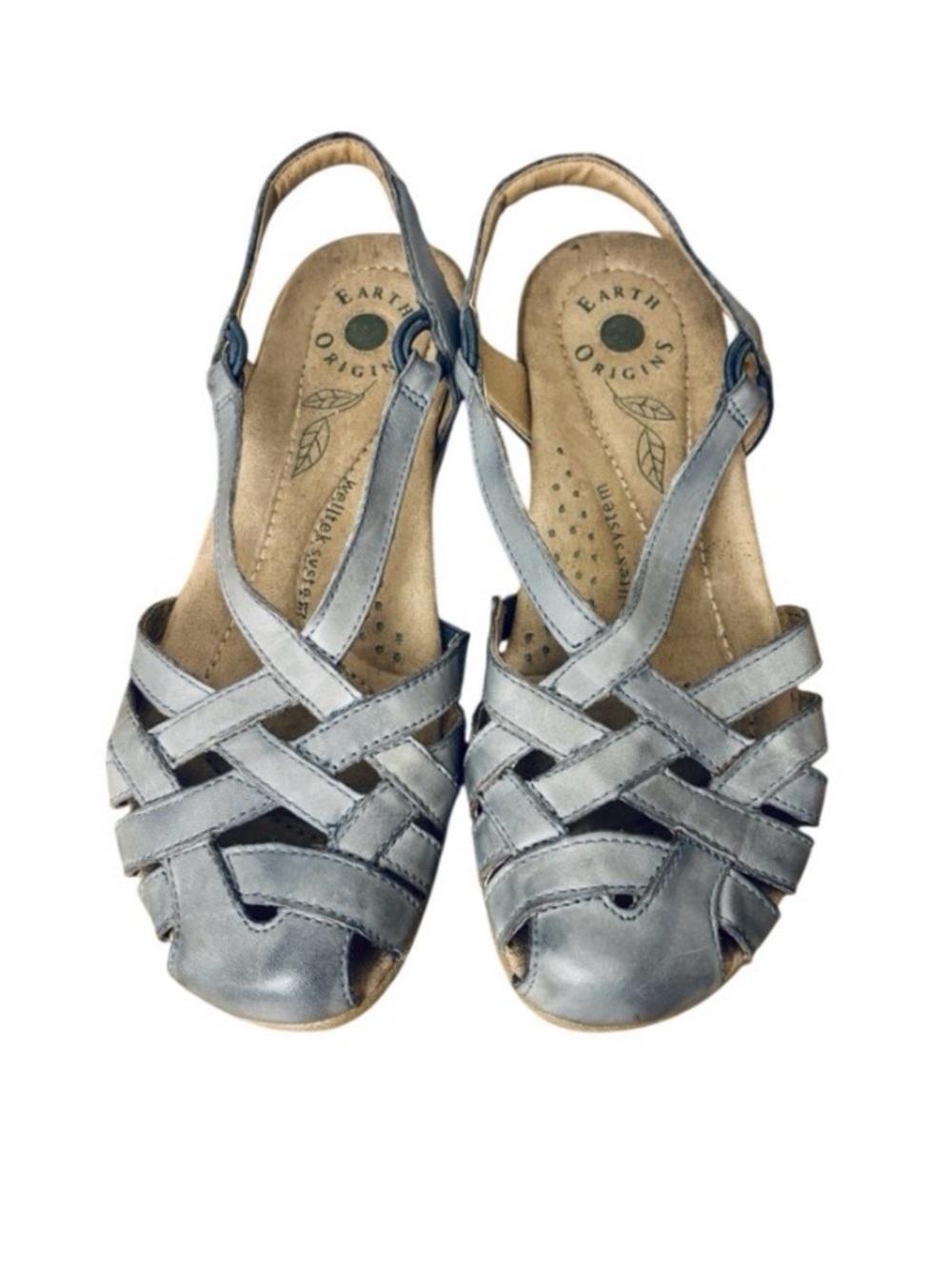 Earth Origins Women's Berri Woven Flat blue leather Slingback Sandals sz 7.5